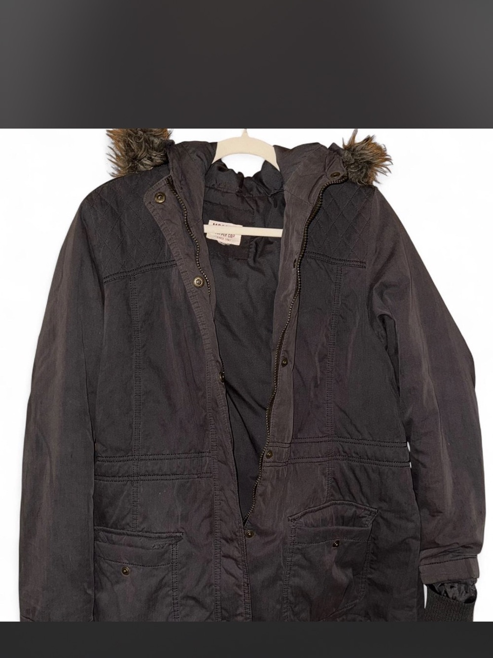 Mossimo Supply Co. Black Utility Parka with Faux Fur Trim